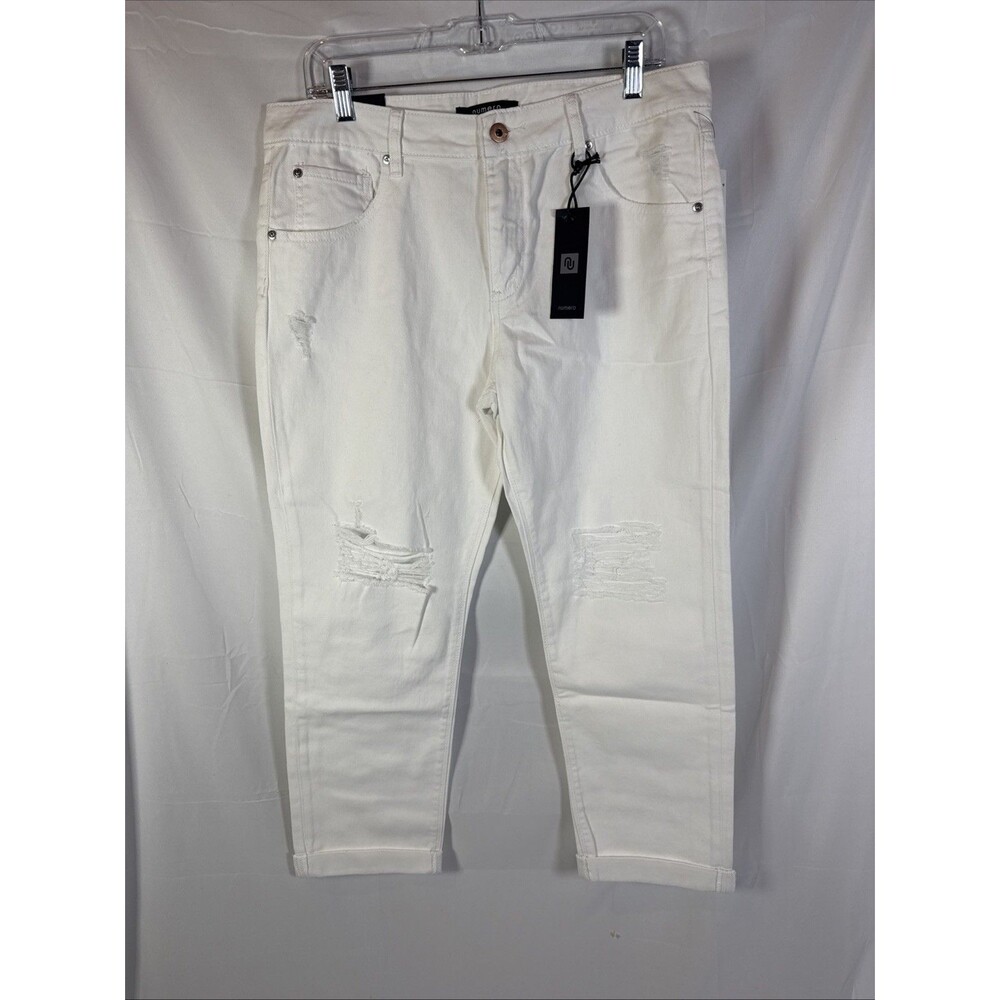 Numero Women's Destructed Cuffed Boyfriend Jeans Bright White Size 30 Retail $52